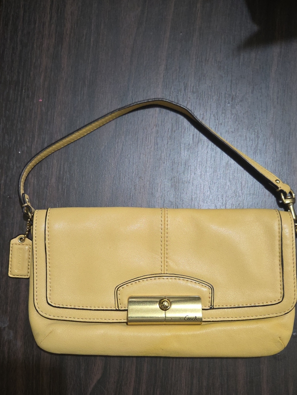 Coach Kristin Yellow Leather Wristlet Clutch with Gold Hardware